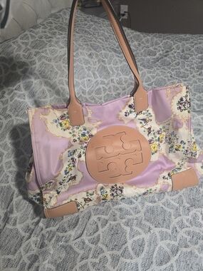 Tory Burch Pink Floral Logo Tote